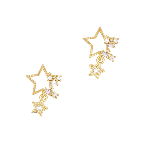 Star Frame Dangle Nail Zircon Charm / Gold 3D Design Celestial Cute Manicure