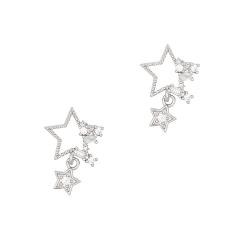 Star Frame Dangle Nail Zircon Charm / Silver 3D Design Celestial Cute Manicure