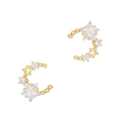 Starlit Crescent Nail Moon Stars Zircon Charm / Gold 3D Trend Manicure Cute Bling