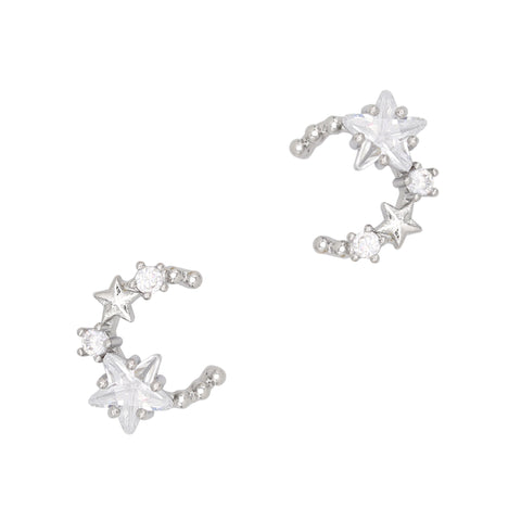 Starlit Crescent Nail Moon Stars Zircon Charm / Silver 3D Trend Manicure Cute Bling