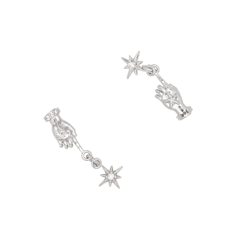 Cosmic Star Sparkle Hand Dangle Nail Zircon Charm 3D Silver Jewelry Mystical Celestial Trendy Crystal