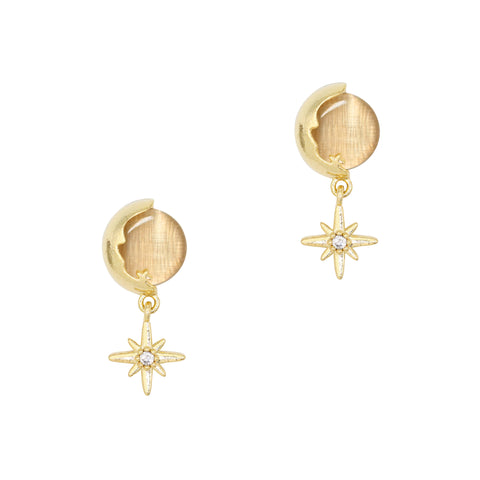 Moonbeam Dangle Nail Zircon Charm Moon Star Sparkle Crystal 3D Celestial Gold