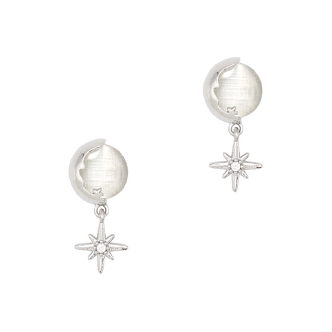 Moonbeam Dangle Nail Zircon Charm Moon Star Sparkle Crystal 3D Celestial Silver
