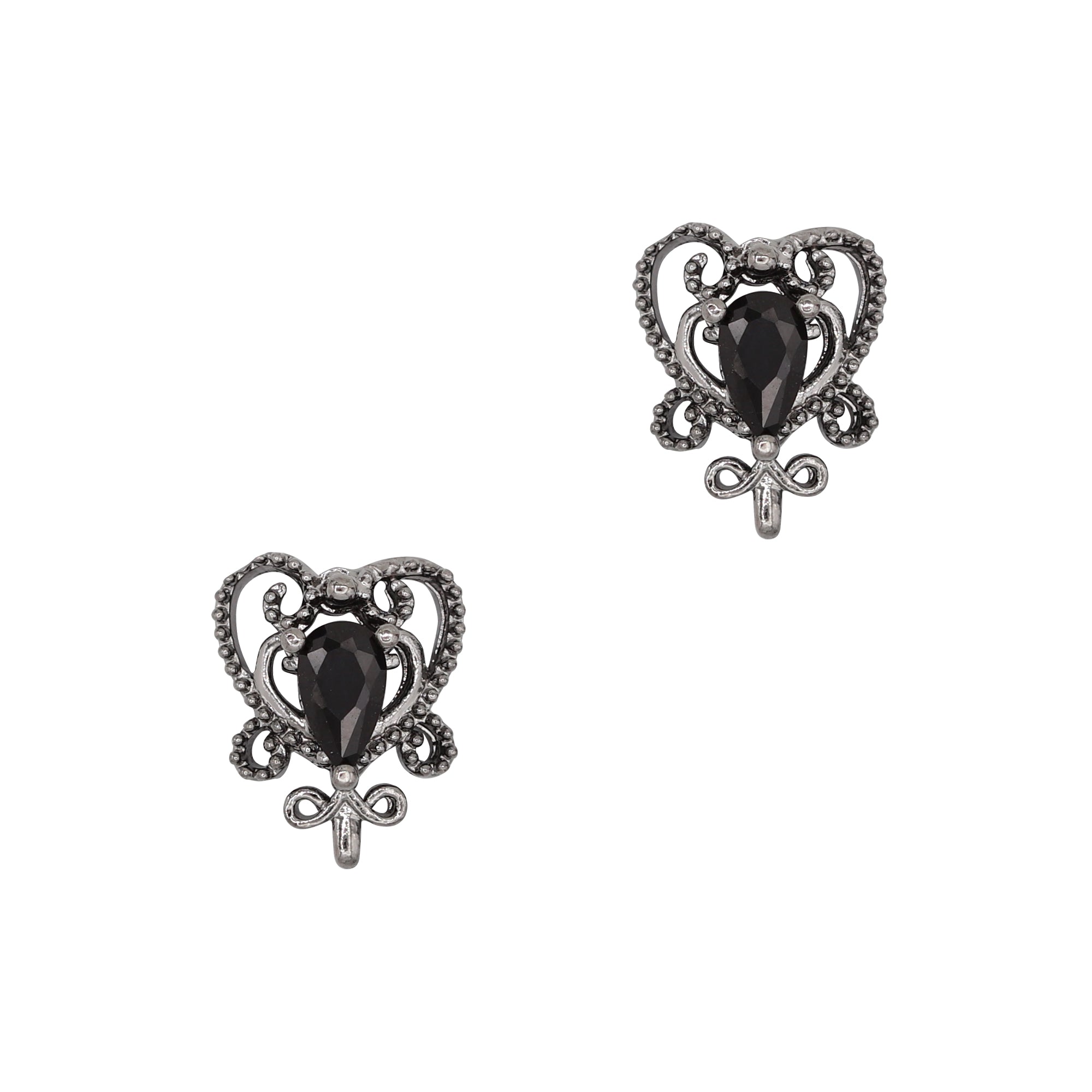 3D Nail Decor Jewelry Edgy Gothic Heart / Zircon Charm / Gunmetal