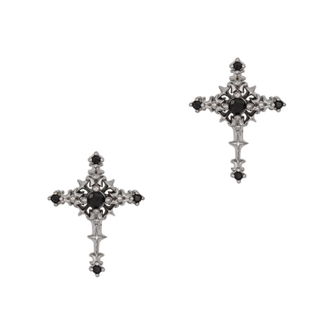 Nightfall Cross / Zircon Charm / Gunmetal Nail Jewelry 3D Vintage Goth Design