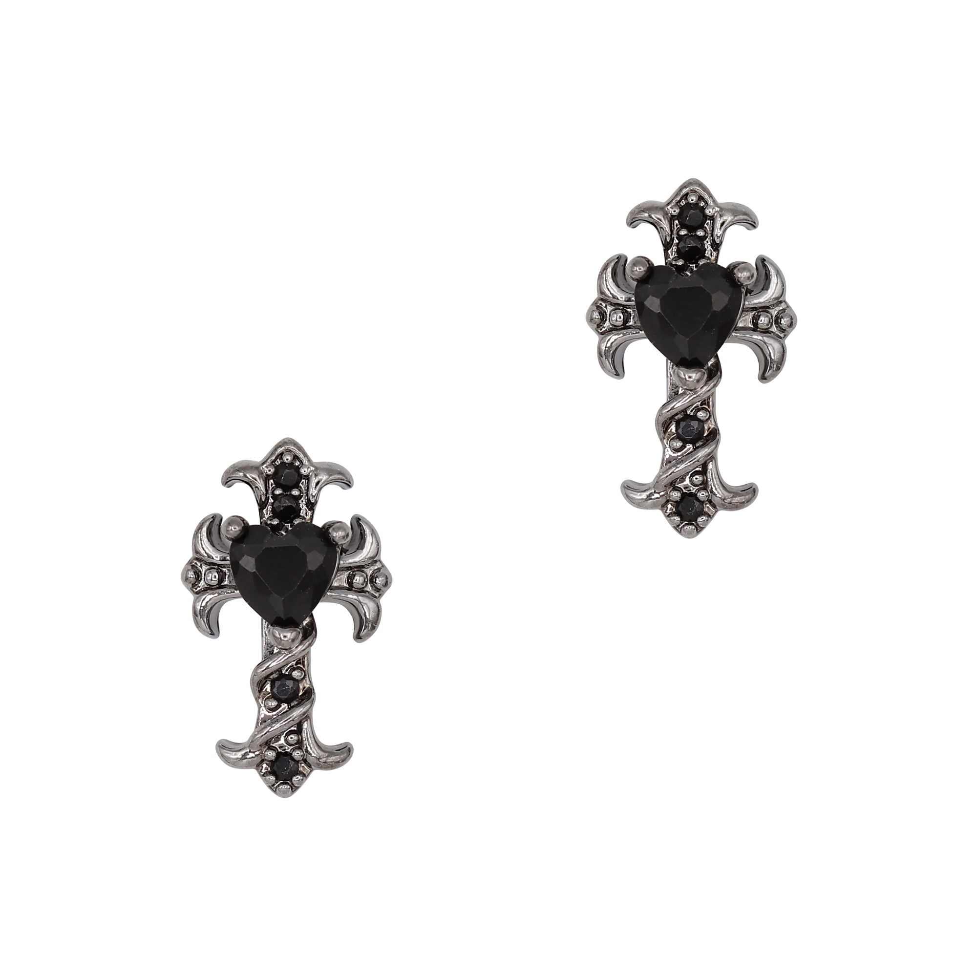 Onyx Cross / Zircon Charm / Gunmetal Black Goth Nail Jewelry 3D Decor Vintage