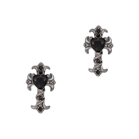 Onyx Cross / Zircon Charm / Gunmetal Black Goth Nail Jewelry 3D Decor Vintage