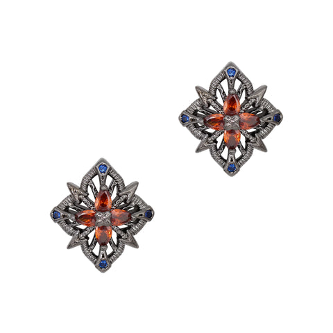 3D Nail Decor Jewelry Vintage Goth Ornate Crimson Crest / Zircon Charm / Gunmetal
