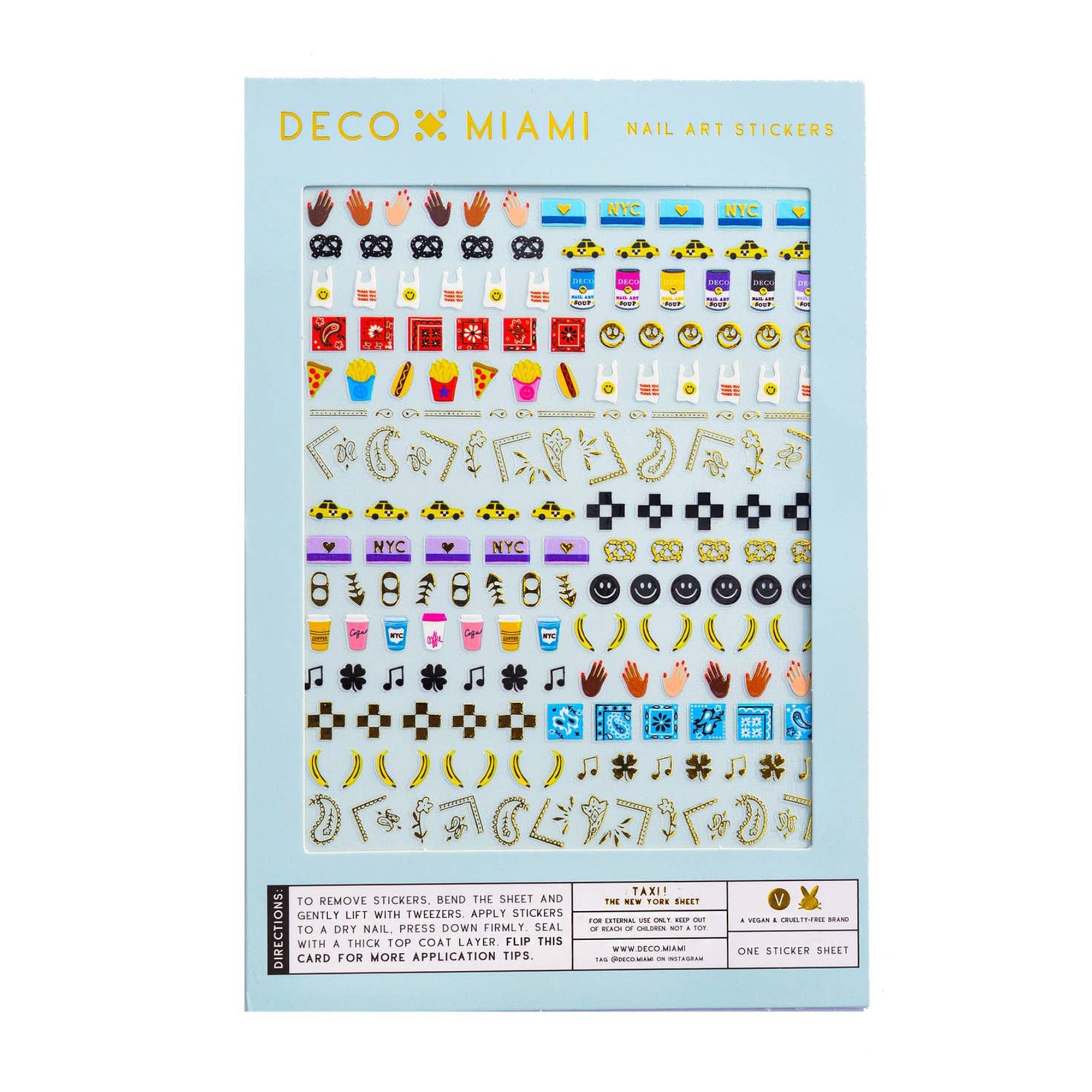Deco Miami Nail Art Stickers / Taxi! Metro Cards, Taxi Cabs, Soup Can, Andy Warhol,  Banana, Pizza, Hands, Paisley, Checkers, Travel