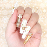 Holiday Festive Nail Art Sticker / Snowy Celebration / Gold Snowflakes Baubles Chains Christmas Greetings Decal