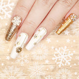 Holiday Festive Nail Art Sticker / Snowy Celebration / Gold Snowflakes Baubles Chains Christmas Greetings Decal