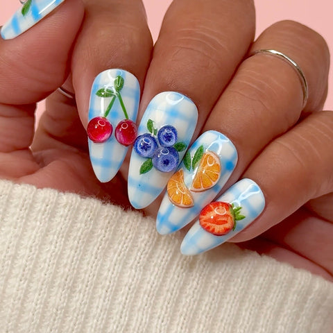 Premium 3D Embossed Nail Art Sticker / Fruit Stand Strawberry Orange Blueberry Designs 