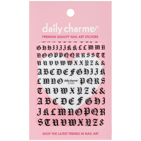 Chic Nail Art Sticker / Gothic Letters / Black Alphabet Tattoo Style Ink Design