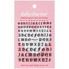 Chic Nail Art Sticker / Gothic Letters / Black Alphabet Tattoo Style Ink Design