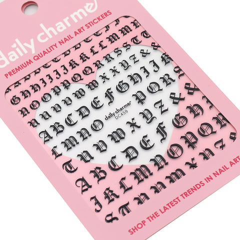 Chic Nail Art Sticker / Gothic Letters / Black Alphabet Tattoo Style Ink Design