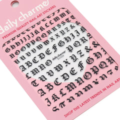 Chic Nail Art Sticker / Gothic Letters / Black Alphabet Tattoo Style Ink Design