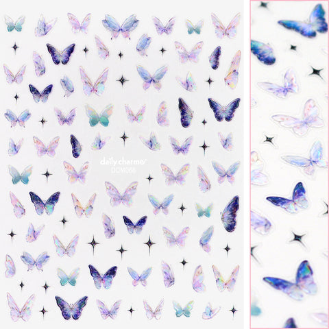 Holographic Butterfly Nail Art Sticker / Ethereal Purple White Rainbow Nail Design