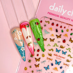 Chic Nail Art Sticker / Garden Critters Bee Butterfly Ladybug Ant Nails Insects Lover Snail Dragonfly