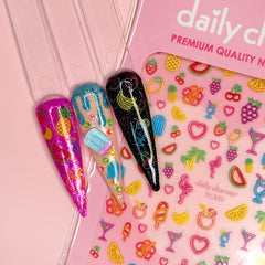 Chic Nail Art Sticker / Neon Paradise Summer Colorful Design Fruits Flower Banana Pineapple Watermelon Strawberry