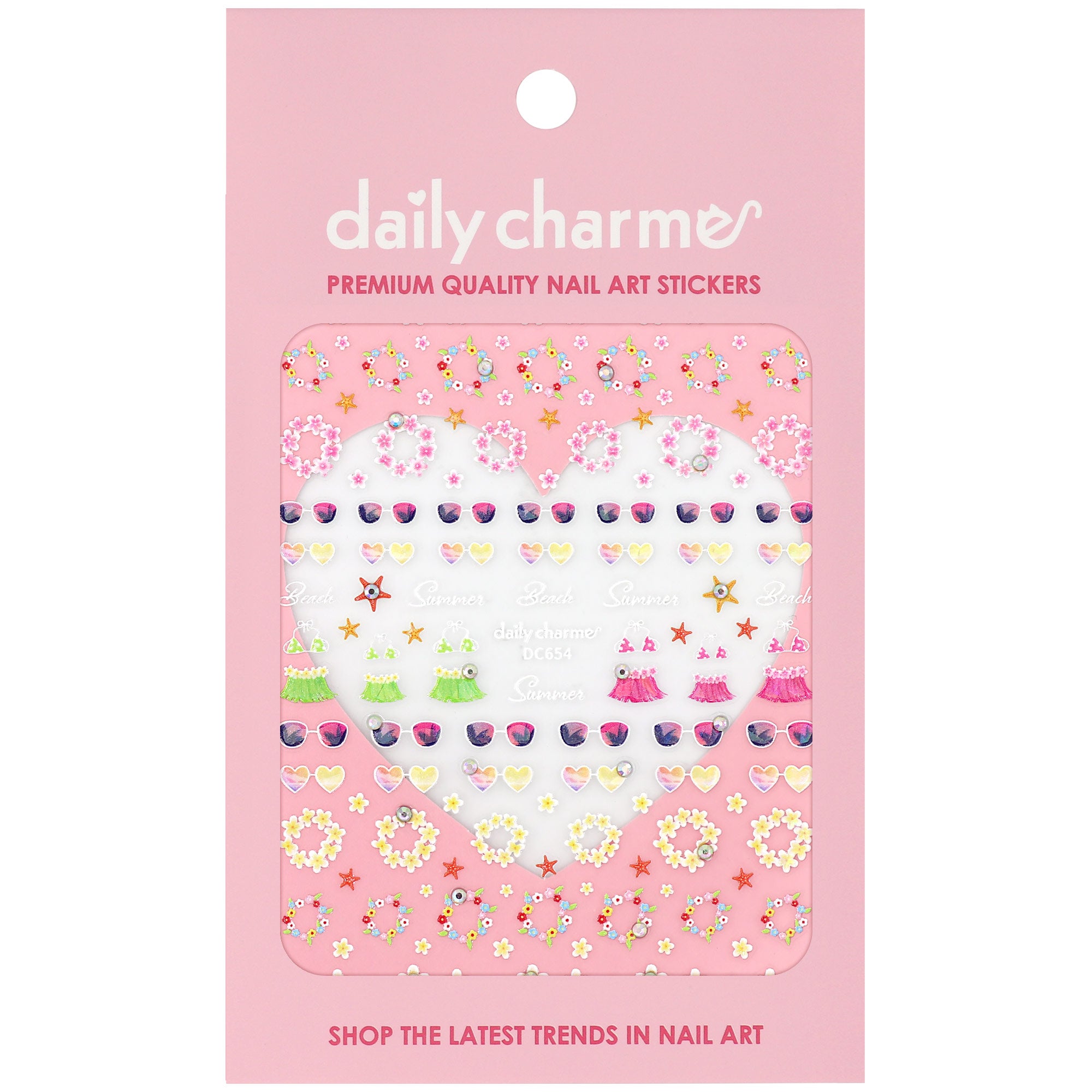 Bejeweled Nail Art Sticker / Island Getaway Sunglasses Flowers Bikini Summer Designs Crystal Wreath