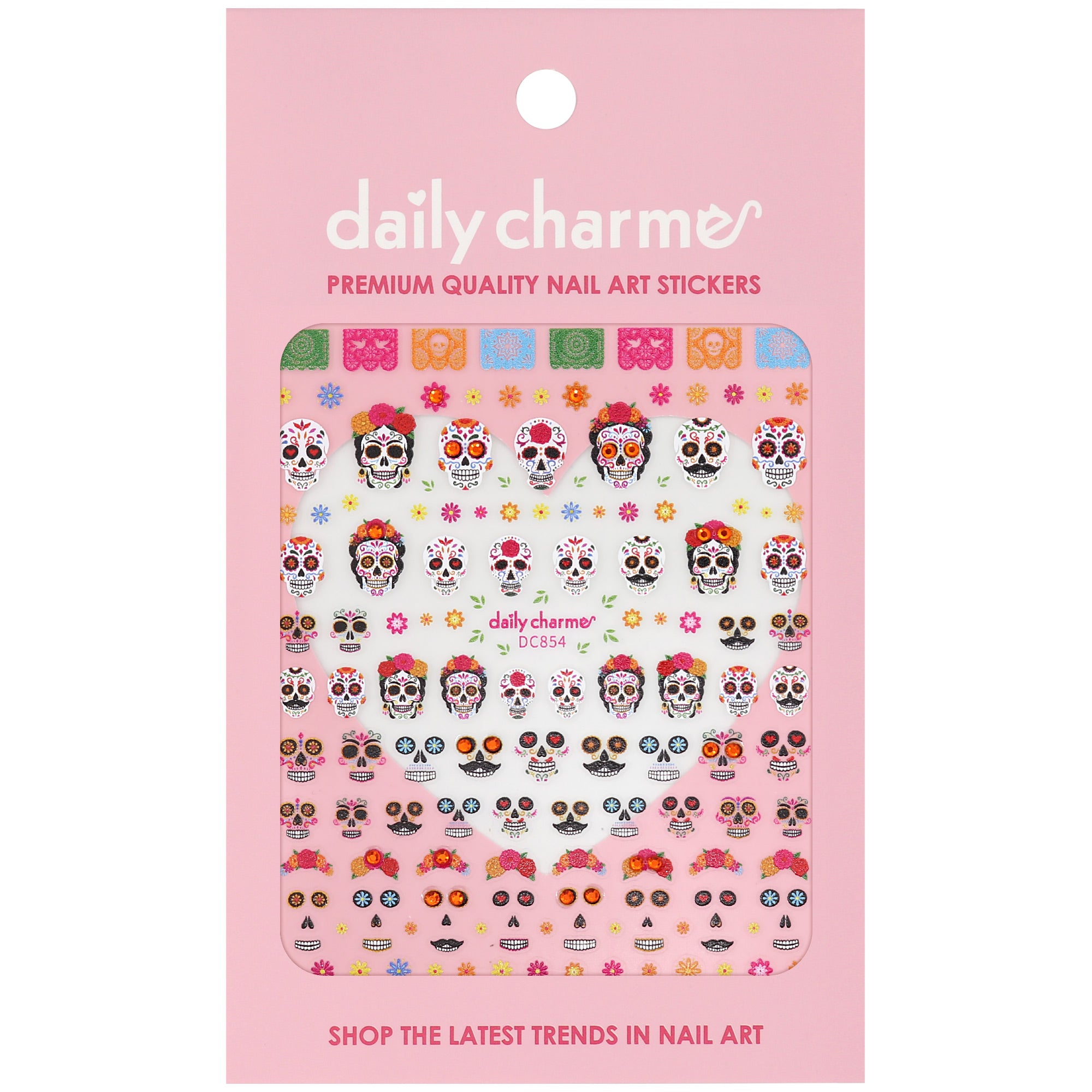 Bejeweled Nail Art Sticker / Calavera Celebration Day of the Dead Decal Flower Skull Crystal Colorful Flowers