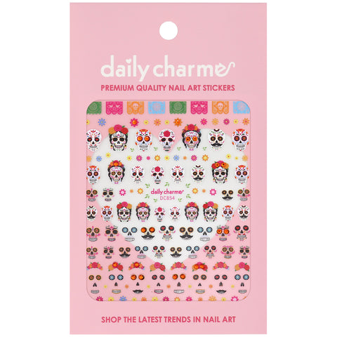 Bejeweled Nail Art Sticker / Calavera Celebration Day of the Dead Decal Flower Skull Crystal Colorful Flowers