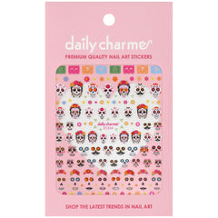 Bejeweled Nail Art Sticker / Calavera Celebration Day of the Dead Decal Flower Skull Crystal Colorful Flowers