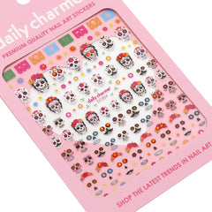 Bejeweled Nail Art Sticker / Calavera Celebration Day of the Dead Decal Flower Skull Crystal Colorful Flowers