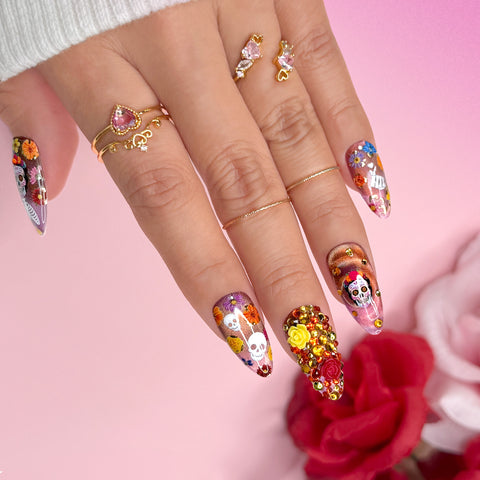 Bejeweled Nail Art Sticker / Calavera Celebration Day of the Dead Decal Flower Skull Crystal Colorful Flowers