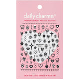 Bejeweled Nail Art Sticker / Dark Romance 3D Decal Skull Drip Heart Chains Goth Design Black Chrome Silver
