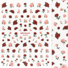 Floral Nail Art Sticker / Sweetheart Roses Pink Red Floral Valentine Vintage Romantic Cute 