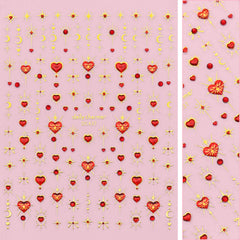 Valentine Bejeweled Nail Art Sticker / Starcrossed Hearts Red Jelly Metallic Gold Stars Moon Sparkle Bows