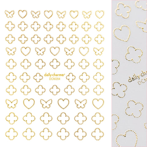 Chic Nail Art Sticker / Lucky Sweet Charms / Metallic Gold Clover Heart Butterfly