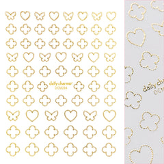 Chic Nail Art Sticker / Lucky Sweet Charms / Metallic Gold Clover Heart Butterfly