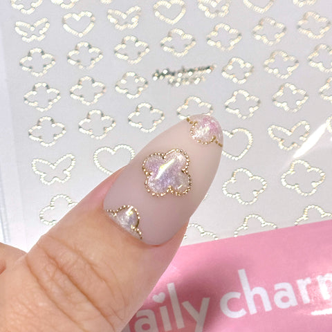 Chic Nail Art Sticker / Lucky Sweet Charms / Metallic Gold Clover Heart Butterfly