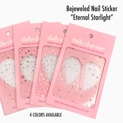 Bejeweled Nail Art Sticker Sparkles 3D Crystal Celestial Decal Eternal Starlight / Holographic Silver