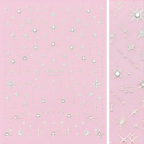 Bejeweled Nail Art Sticker / Eternal Starlight / Metallic Silver Decal Design Celestial Crystal 3D