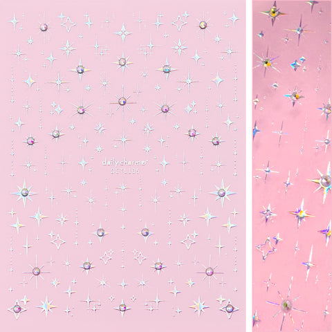Bejeweled Nail Art Sticker Sparkles 3D Crystal Celestial Decal Eternal Starlight / Holographic Silver