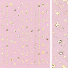 Bejeweled Nail Art Sticker Star Sparkles Galaxy 3D Decal Crystal Starstruck / Gold