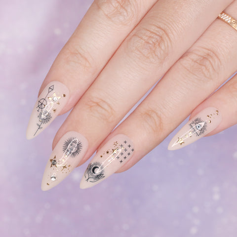 Bejeweled Nail Art Sticker Star Sparkles Galaxy 3D Decal Crystal Starstruck / Gold