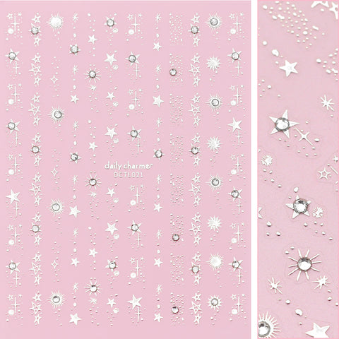 Bejeweled Nail Art Sticker Stars Galaxy Sparkle Decal 3D Crystal Cute Starstruck / Silver