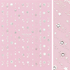 Bejeweled Nail Art Sticker Stars Galaxy Sparkle Decal 3D Crystal Cute Starstruck / Silver