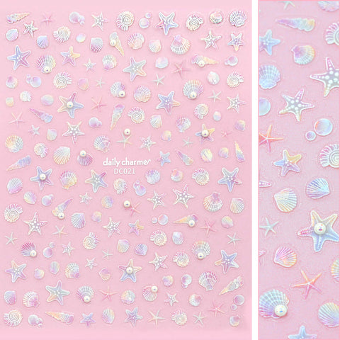 Bejewled Nail Art Sticker / Seashell Dreams Iridescent 3D Pearl Design Dreamy Pastel