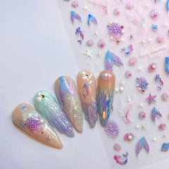 Bejewled Nail Art Sticker / Mystic Mermaids Design Mermaidcore Iridescent 3D Pearl Nail