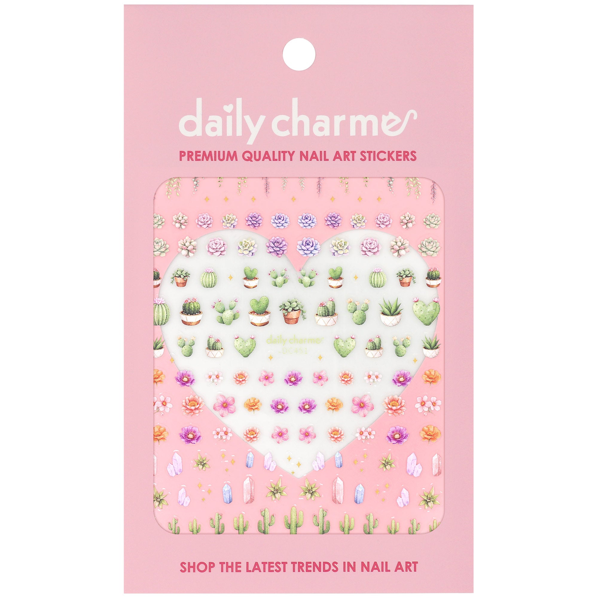 Floral Nail Art Sticker / Cactus Garden Desert Succulent Gemstones Floral Sparkle Boho 
