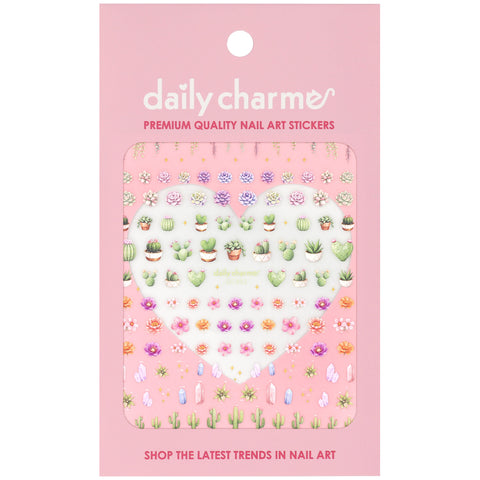 Floral Nail Art Sticker / Cactus Garden Desert Succulent Gemstones Floral Sparkle Boho 