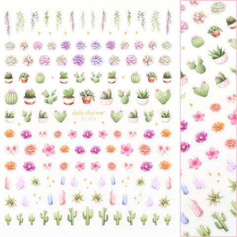 Floral Nail Art Sticker / Cactus Garden Desert Succulent Gemstones Floral Sparkle Boho 