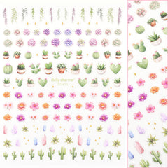 Floral Nail Art Sticker / Cactus Garden Desert Succulent Gemstones Floral Sparkle Boho 