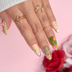 Floral Nail Art Sticker / Cactus Garden Desert Succulent Gemstones Floral Sparkle Boho 