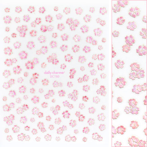 Floral Nail Art Sticker / Enchanted Petals Sakura Cherry Blossom Metallic Gold Pink Flower